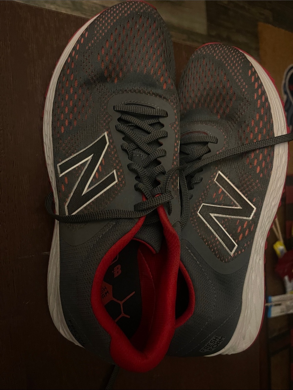 New Balance Gray and Red Running Sneakers